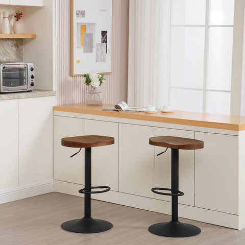 Rootz Wooden Bar Stool - Kitchen Island Stool - Solid Wood Seat - Height Adjustable - Rotatable - Ergonomic Footrest - φ 41cm - Brown - Rust-Proof - 41.5cm x (60-81cm) x 31.5cm
