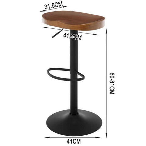 Rootz Wooden Bar Stool - Kitchen Island Stool - Solid Wood Seat - Height Adjustable - Rotatable - Ergonomic Footrest - φ 41cm - Brown - Rust-Proof - 41.5cm x (60-81cm) x 31.5cm