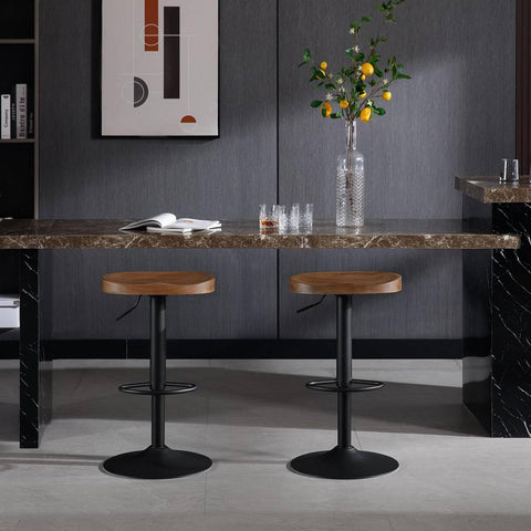 Rootz Wooden Bar Stool - Kitchen Island Stool - Solid Wood Seat - Height Adjustable - Rotatable - Ergonomic Footrest - φ 41cm - Brown - Rust-Proof - 41.5cm x (60-81cm) x 31.5cm
