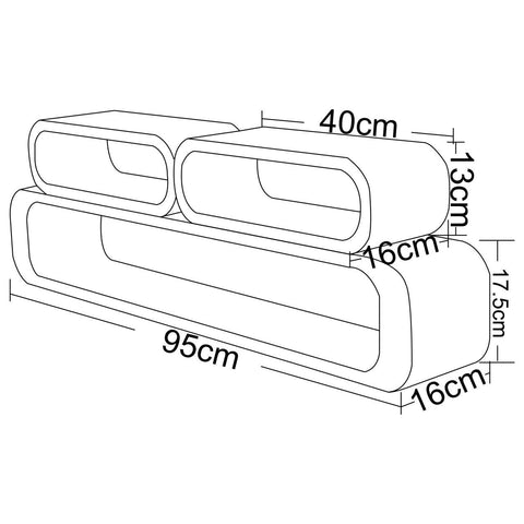 Rootz Wall Shelf Set - Floating Shelves - Display Ledges - Durable MDF Construction - Versatile & Stylish - Easy Installation - Large: 95x17.5x16cm, Small: 40x13x16cm Each