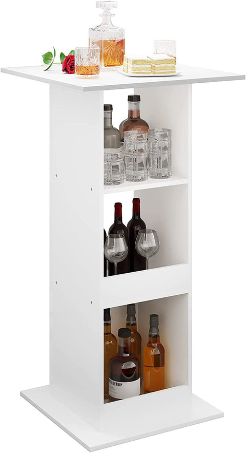 Rootz Bar Table with Storage Shelves - High-Quality Wood Multifunctional Tall Square Table - Water-Repellent & Scratch-Resistant - 60cm x 60cm x 112cm