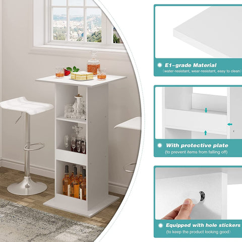 Rootz Bar Table with Storage Shelves - High-Quality Wood Multifunctional Tall Square Table - Water-Repellent & Scratch-Resistant - 60cm x 60cm x 112cm