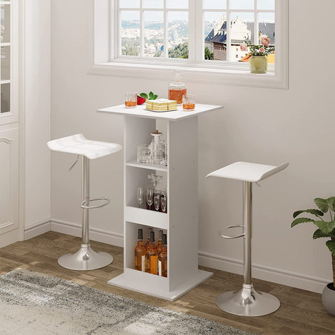 Rootz Bar Table with Storage Shelves - High-Quality Wood Multifunctional Tall Square Table - Water-Repellent & Scratch-Resistant - 60cm x 60cm x 112cm