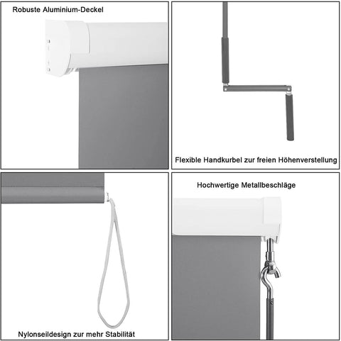 Rootz Vertical Awning - Balcony Awning - Patio Shade - UV Protection - Weather Resistant - Easy Crank System - 140x140 cm
