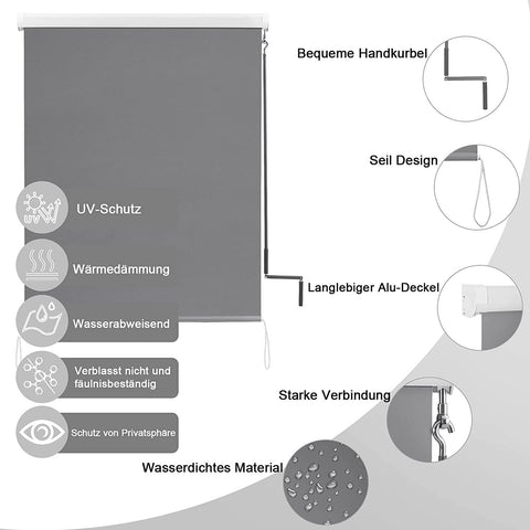 Rootz Vertical Awning - Balcony Awning - Patio Shade - UV Protection - Weather Resistant - Easy Crank System - 140x140 cm