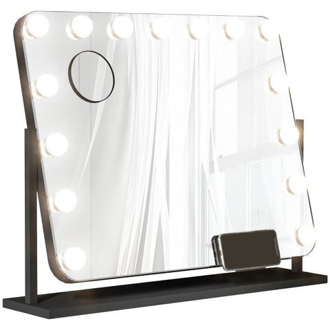 Rootz LED Hollywood Makeup Mirror - Cosmetic Vanity Mirror - Table Mirror - 14 LED Lights - Adjustable Brightness - Cell Phone Holder - USB Port - 62.5cm x 49.5cm x 14cm