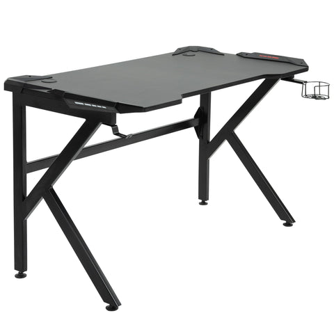 Rootz Gaming Desk - Gamer Desk - Computer Desk - Modern Design - 120cm x 66cm x 75cm - Carbon Fiber Texture - Headphone & Cup Holder