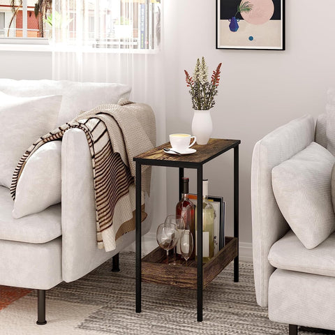 Rootz Metal Side Table - Wood Coffee Table - Compact End Table - Practical Storage Solution - 50cm x 55cm x 25cm
