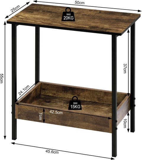 Rootz Metal Side Table - Wood Coffee Table - Compact End Table - Practical Storage Solution - 50cm x 55cm x 25cm