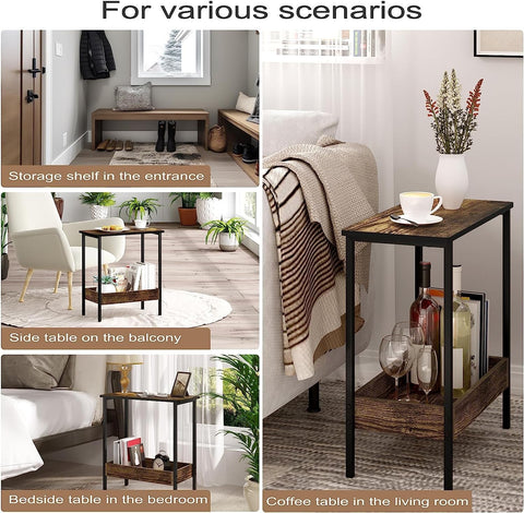 Rootz Metal Side Table - Wood Coffee Table - Compact End Table - Practical Storage Solution - 50cm x 55cm x 25cm