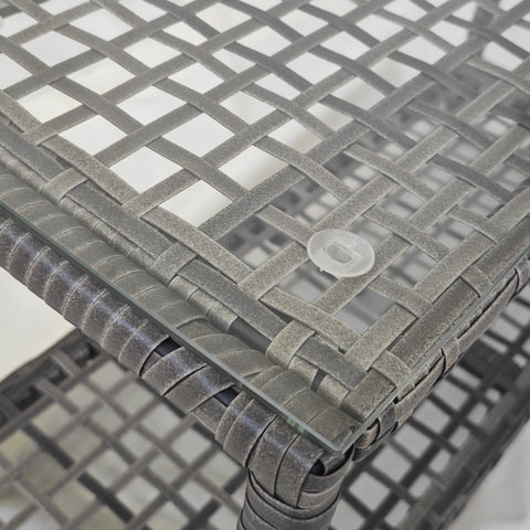 Rootz Garden Side Table - Rectangular Coffee Table - PE Rattan - Easy to Clean Tempered Glass - 80L x 30W x 40H cm - Grey