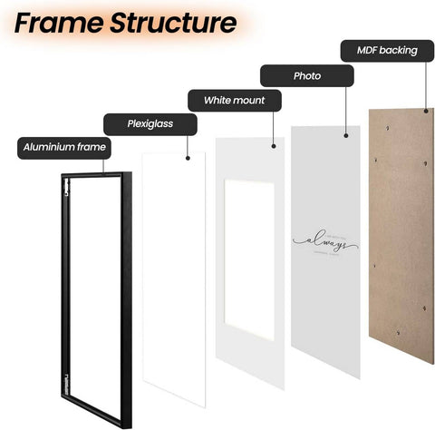 Rootz Aluminum Photo Frame - Picture Frame - Wall & Table Display - Plexiglass - 10x15cm to 30x40cm - Premium Metal Structure - Home Decor