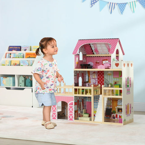 Rootz 3-Story Dollhouse - Playhouse - Doll House - Promotes Imagination - 114.5cm x 32cm x 92.1cm