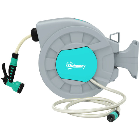 Rootz Garden Hose Holder - Wall Hose Reel - Water Hose Drum - 7 Spray Patterns - 180° Rotatable - 55cm x 20cm x 42cm