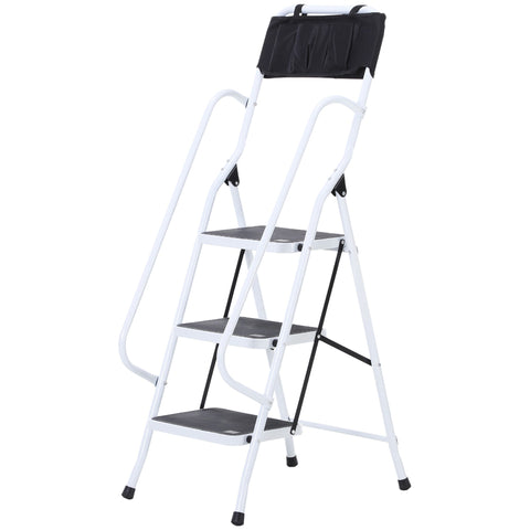 Rootz Folding Steel Stair Ladder - Step Ladder - Multi-Purpose Ladders - Integrated Tool Bag - 51cm x 66cm x 31cm, 150kg Load, 1.31m Height