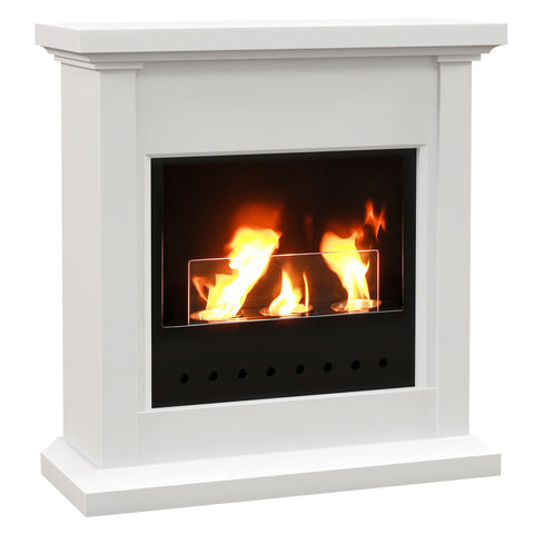 Rootz Bioethanol Fireplace - Metal Burner - Indoor Fireplace - 3 Hour Burn - Protective Glass - 400ml Capacity - White