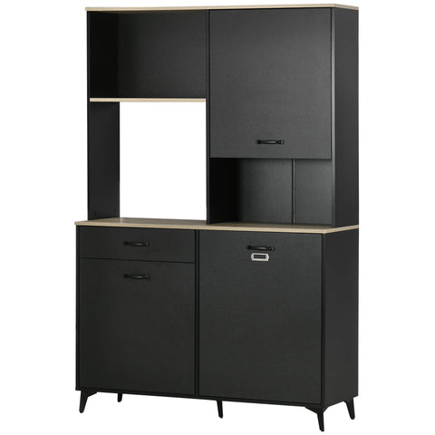 Rootz Industrial Design High Buffet - Tall Storage Cabinet - Black Oak Sideboard - Ample Storage - 119W x 41D x 180H cm