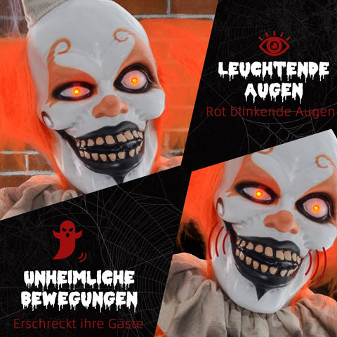 Rootz Halloween Clown Decoration - Animated Spooky Figure - Rotating Head - Glowing Eyes - Battery Operated - 65cm x 18cm x 183cm