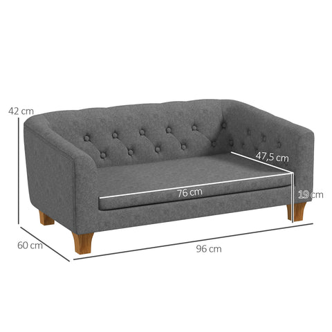 Rootz Dog Sofa - Pet Couch - Canine Lounge - Removable Cushion - Easy Clean - 96 x 60 x 42 cm Grey