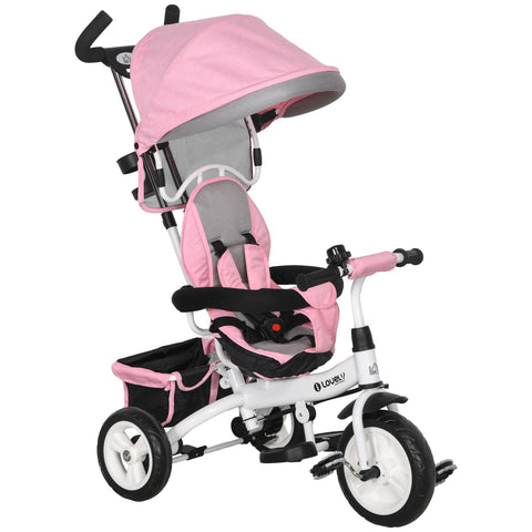 Rootz Children's Tricycle - Developable - Parasol - Telescopic Handle - Safety Features - 95cm x 50cm x 106cm - Pink Steel Trike