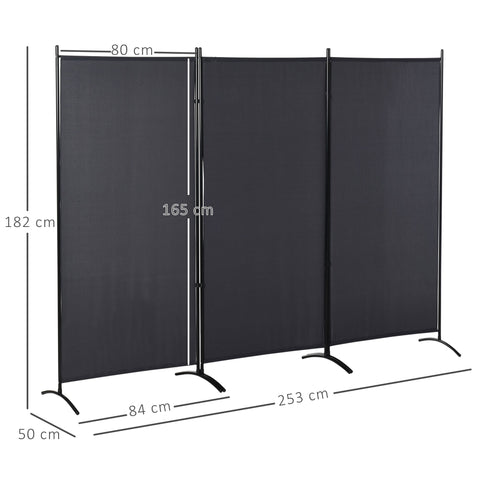 Rootz 3 Panel Screen Privacy Fence - Room Divider - Side Curtain - Durable Polyester - 253cm x 50cm x 182cm