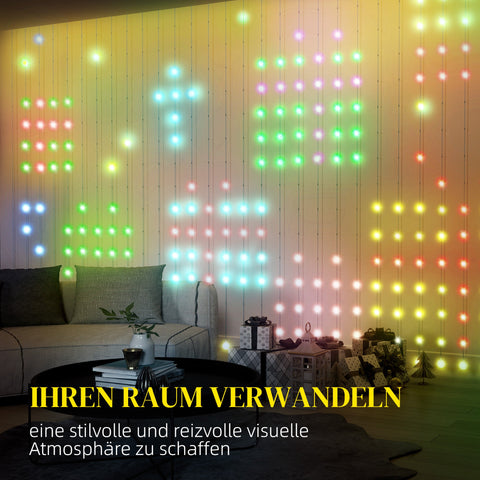 Rootz Curtain with 400 LED Lights - String Lights - Dynamic Lighting - Music Sync - Wi-Fi Control - 300cm x 300cm