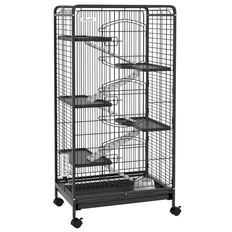 Rootz Small Animal Cage - Pet Enclosure - Hutch - With Wheels & Ramps - Easy Access - 64cm x 43.5cm x 131cm