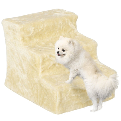 Rootz Flannel Cat Staircase - Dog Steps - Pet Ramp - Gentle Support and Mobility - 46cm x 35cm x 35cm - Beige - 5kg Capacity