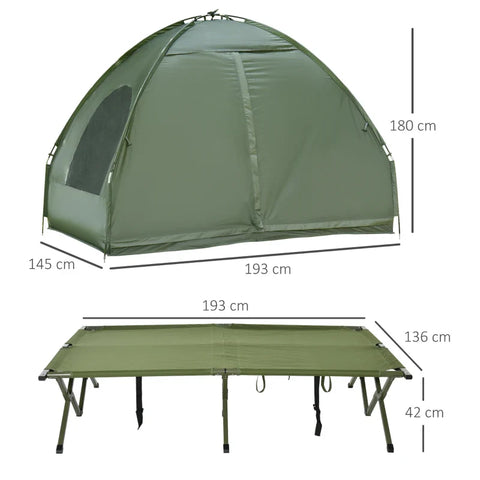 Rootz Camping Tent - Set For 2 People - With Camp Bed - Air Mattress - Green - L193 x W136 x H178 cm