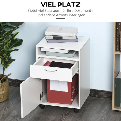 Rootz Rolling Storage Container - File Cabinet - Office Organizer - 1 Shelf - 1 Drawer - 1 Cupboard - Chipboard - 40cm x 35cm x 60cm
