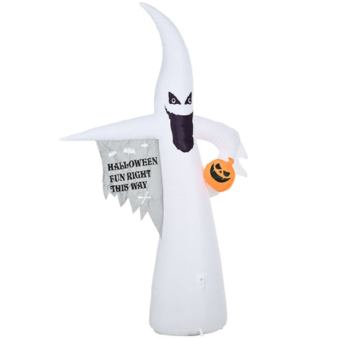 Rootz Halloween Inflatable Pumpkin Ghost - LED Lights - Flame Light - Spooky Atmosphere - Weatherproof - 140cm x 46cm x 240cm