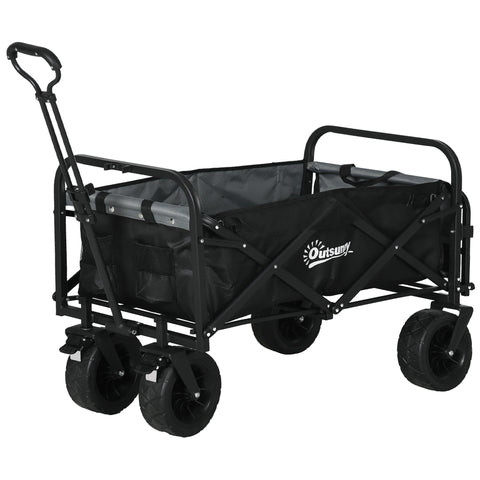 Rootz Folding Garden Cart - Utility Wagon - Transport Trolley - Adjustable Handle - 94cm x 57cm x 77-100cm