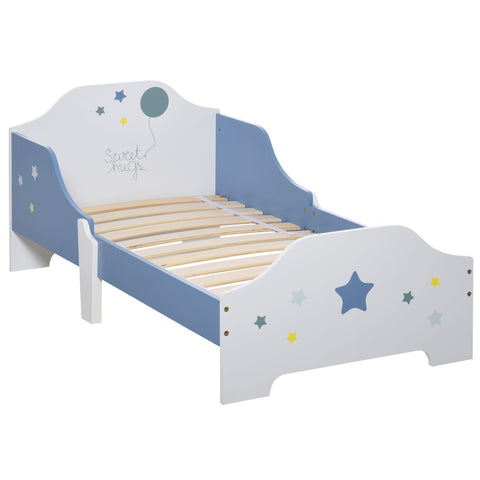 Rootz Children's Bed 3-6 Years - Toddler Bed - Kids Cot - Safety Features - 143 x 74 x 59 cm - Blue White Star Design