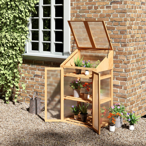 Rootz Mini Greenhouse - Compact Plant Shelter - Seed Starter - Wooden Frame - Optimal Light & Heat - 70L x 50W x 120H cm