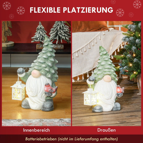 Rootz Christmas Gnome Statue with Lantern - LED Christmas Decoration - Festive Decor - Battery Operated - Custom-Fit Foam - 28cm x 21cm x 42cm