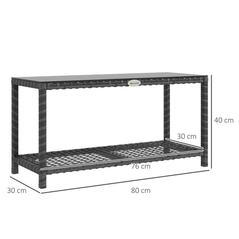 Rootz Garden Side Table - Rectangular Coffee Table - PE Rattan - Easy to Clean Tempered Glass - 80L x 30W x 40H cm - Grey