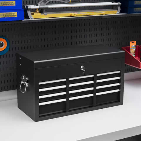 Rootz Tool Box - Lockable Organizer - Steel Tool Chest - Durable Storage with EVA Mats - 60x26x34cm, Black