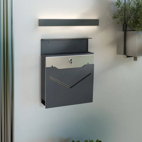 Rootz Mailbox - Letterbox - Modern Design - Weather Resistant - Galvanized Steel - Gray - 37cm x 10.5cm x 37cm