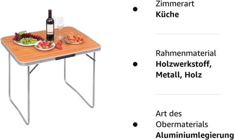 Rootz Folding Camping Table - Aluminum Portable Table - Compact & Lightweight - MDF Top - 60cm x 70cm x 80cm