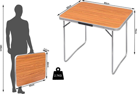 Rootz Folding Camping Table - Aluminum Portable Table - Compact & Lightweight - MDF Top - 60cm x 70cm x 80cm