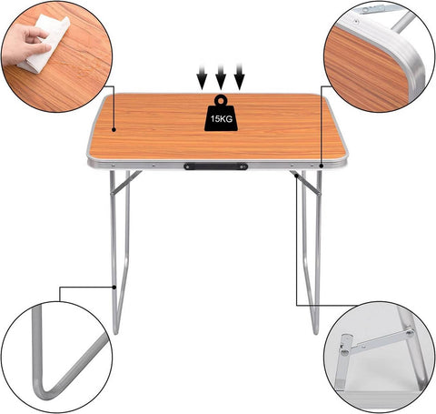 Rootz Folding Camping Table - Aluminum Portable Table - Compact & Lightweight - MDF Top - 60cm x 70cm x 80cm
