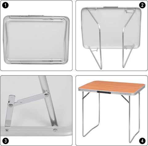 Rootz Folding Camping Table - Aluminum Portable Table - Compact & Lightweight - MDF Top - 60cm x 70cm x 80cm