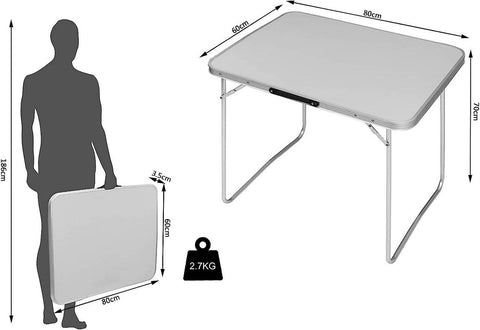Rootz Portable Aluminum Camping Table - Folding Outdoor Table -Compact Foldable Table - Lightweight - 60cm x 70cm x 80cm
