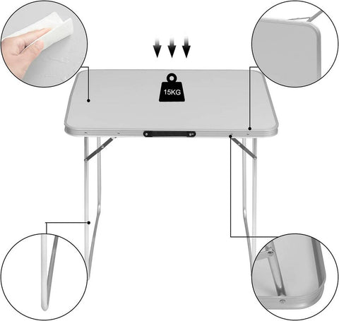 Rootz Portable Aluminum Camping Table - Folding Outdoor Table -Compact Foldable Table - Lightweight - 60cm x 70cm x 80cm