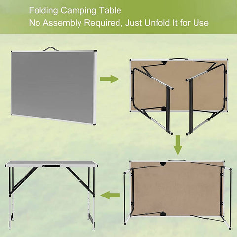 Rootz Aluminum Folding Camping Table - Portable Outdoor Table - Adjustable Height - Lightweight - Easy to Clean - 60cm x 100cm