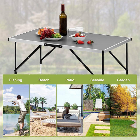 Rootz Aluminum Folding Camping Table - Portable Outdoor Table - Adjustable Height - Lightweight - Easy to Clean - 60cm x 100cm