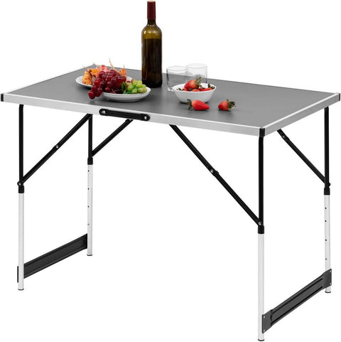 Rootz Aluminum Folding Camping Table - Portable Outdoor Table - Adjustable Height - Lightweight - Easy to Clean - 60cm x 100cm