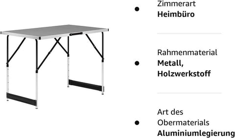 Rootz Aluminum Folding Camping Table - Portable Outdoor Table - Adjustable Height - Lightweight - Easy to Clean - 60cm x 100cm