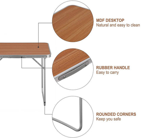 Rootz Folding Camping Table - Portable Picnic Table - Outdoor Dining Table - Rust-Proof - Aluminum Alloy - 70cm x 60cm x 50cm