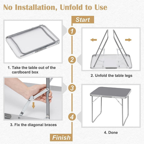 Rootz Folding Camping Table - Ultralight Camp Table - Portable Picnic Table - Rustproof - 70cm x 60cm x 50cm